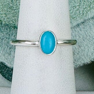 Turquoise Rings - Size 6 Oval Stackable - Bezel Set Sterling Silver