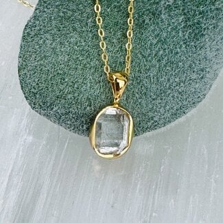 Herkimer Diamond Necklaces - Rough Bezel Set - Gold Vermeil 16-18" Dainty Link Chain Raw Natural