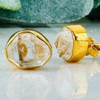 Herkimer Diamond Earrings - Rough Studs - Bezel Set Gold Vermeil Raw Natural