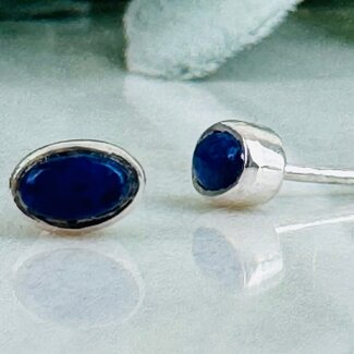 Lapis Lazuli Earrings - Oval Studs Bezel Set - Sterling Silver