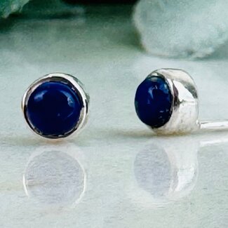 Lapis Lazuli Earrings - Round Circle Studs Bezel Set - Sterling Silver