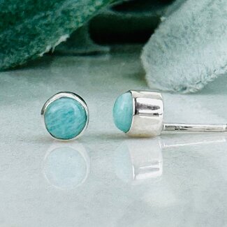 Amazonite Earrings - Round Circle Bezel Set Sterling Silver