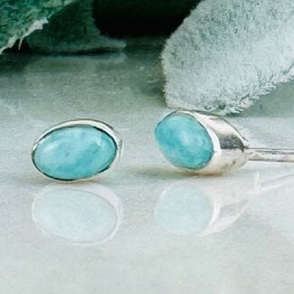 Amazonite Earrings - Oval Bezel Set Sterling Silver