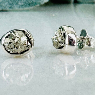 Pyrite Earrings - Rough Studs - Bezel Set Sterling Silver Raw Natural