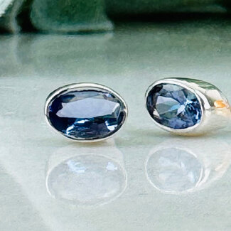Tanzanite Earrings - 4mm Oval Faceted Studs - Bezel Set Sterling Silver