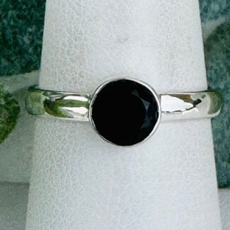 Black Tourmaline Rings - Size 11 Circle Round Faceted - Bezel Set Sterling Silver