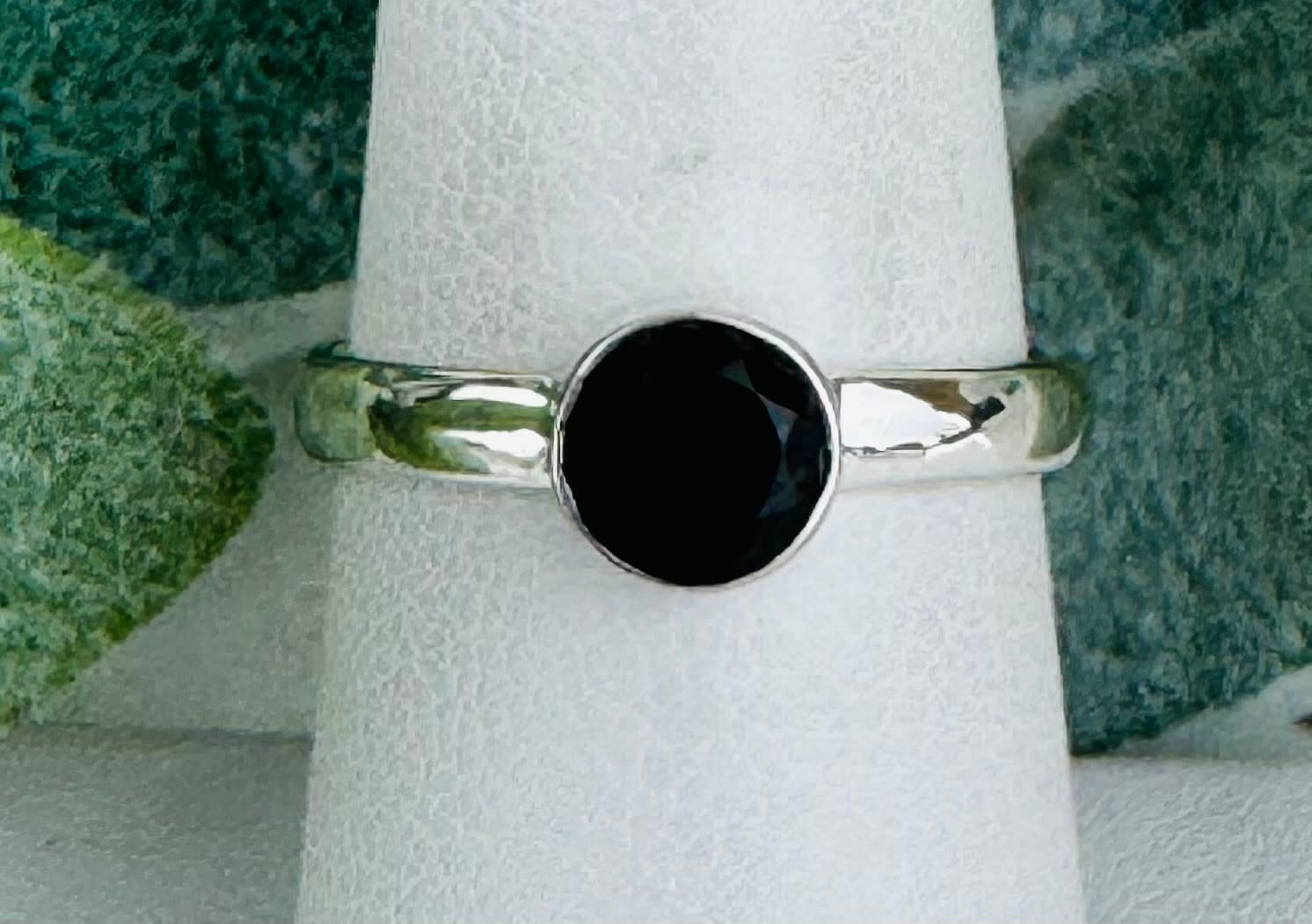 Black Tourmaline Rings - Size 11 Circle Round Faceted - Bezel Set