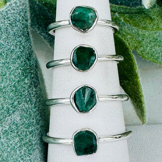 Emerald Rings - Size 5 Natural Rough Raw - Bezel Set Sterling Silver