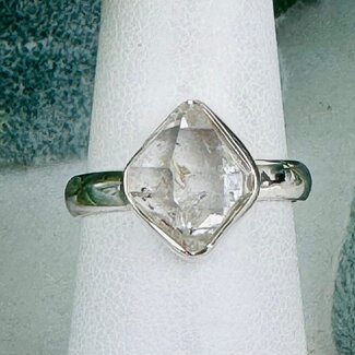 Herkimer Diamonds Rings - Size 7 #1 Natural Raw Rough Bezel Set - Sterling Silver