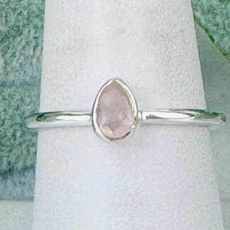 Rose Quartz Rings - Size 9 Teardrop Pear Faceted - Bezel Set Sterling Silver