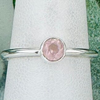 Rose Quartz Rings - Size 7 Round Circle Faceted - Bezel Set Sterling Silver