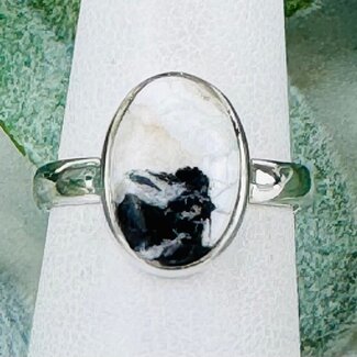 White Buffalo Turquoise Rings - Size 6 Oval Bezel Set - Sterling Silver