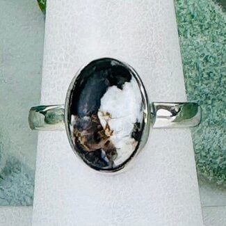 White Buffalo Turquoise Rings - Size 8 Oval Bezel Set - Sterling Silver