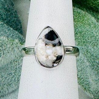 White Buffalo Turquoise Rings - Size 6 Teardrop Pear Bezel Set - Sterling Silver