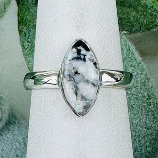 White Buffalo Turquoise Rings - Size 7 Marquise Bezel Set - Sterling Silver