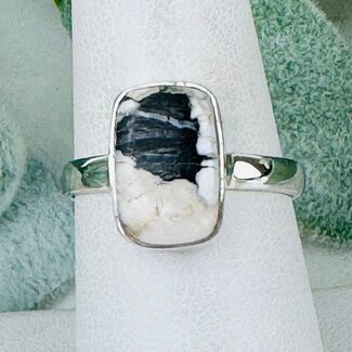 White Buffalo Turquoise Rings - Size 8 Rectangle Bezel Set - Sterling Silver