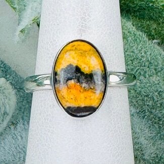 Bumblebee Jasper Rings - Size 6 Oval - Bezel Set Sterling Silver Bumble Bee