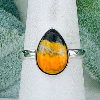 Bumblebee Jasper Rings - Size 6 Teardrop Pear - Bezel Set Sterling Silver Bumble Bee
