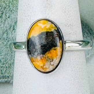 Bumblebee Jasper Rings - Size 7 Oval - Bezel Set Sterling Silver Bumble Bee