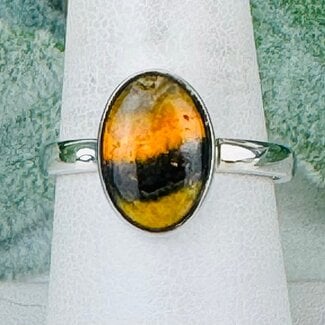 Bumblebee Jasper Rings - Size 8 Oval - Bezel Set Sterling Silver Bumble Bee