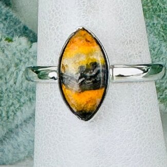 Bumblebee Jasper Rings - Size 7 Marquise - Bezel Set Sterling Silver Bumble Bee