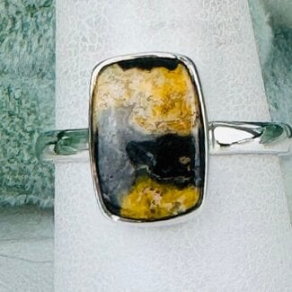 Bumblebee Jasper Rings - Size 8 Rectangle - Bezel Set Sterling Silver Bumble Bee