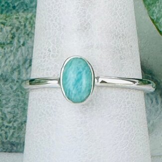 Amazonite Rings - Size 4 Oval - Bezel Set Sterling Silver Stackable