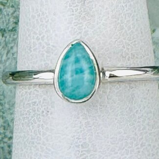 Amazonite Rings - Size 6 Teardrop Pear - Bezel Set Sterling Silver Stackable