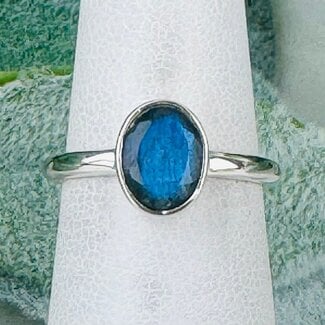Labradorite Rings - Size 6 Oval Faceted - Bezel Set Sterling Silver
