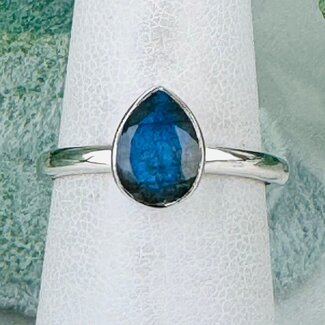 Labradorite Rings - Size 7 Teardrop Pear Faceted - Bezel Set Sterling Silver