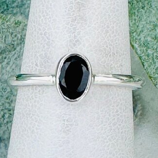 Black Tourmaline Rings - Size 6 Oval Faceted - Bezel Set Sterling Silver - Stackable