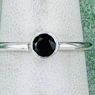 Black Tourmaline Rings - Size 6 Round Circle Faceted - Bezel Set Sterling Silver - Stackable