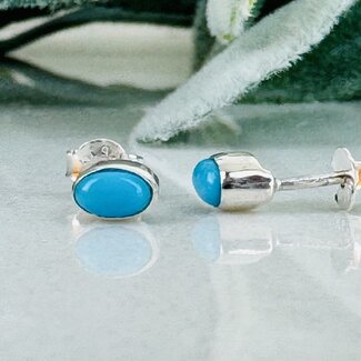 Turquoise Earrings - Oval Studs Bezel Set - Sterling Silver