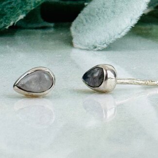 Labradorite Earrings - Teardrop Pear Studs - Bezel Set Sterling Silver
