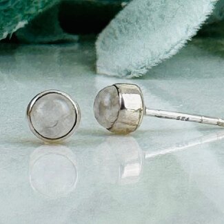 Labradorite Earrings - Round Circle Studs - Bezel Set Sterling Silver