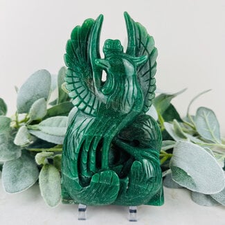 Green Aventurine Phoenix Carving - Specimen Figurine 7.5"x4"