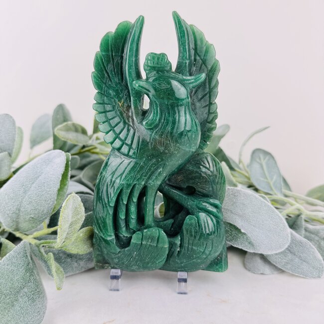 Green Aventurine Phoenix Carving - Specimen Figurine 7.5"x4"
