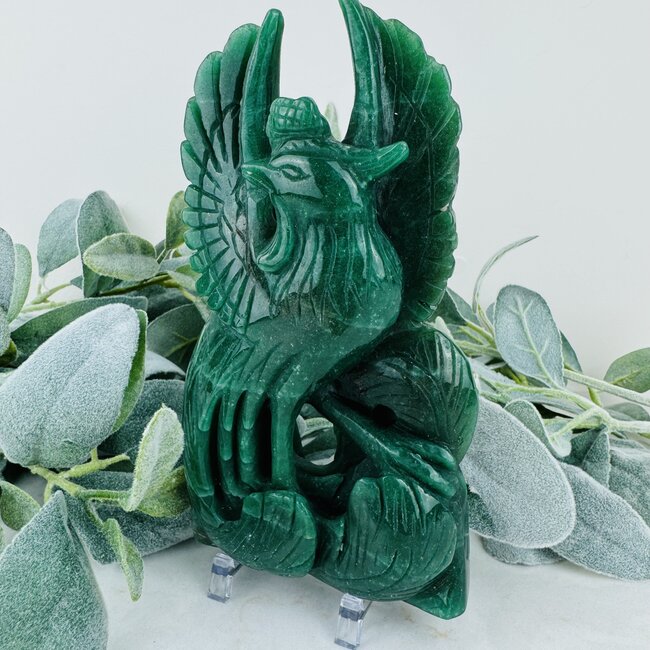 Green Aventurine Phoenix Carving - Specimen Figurine 7.5"x4"