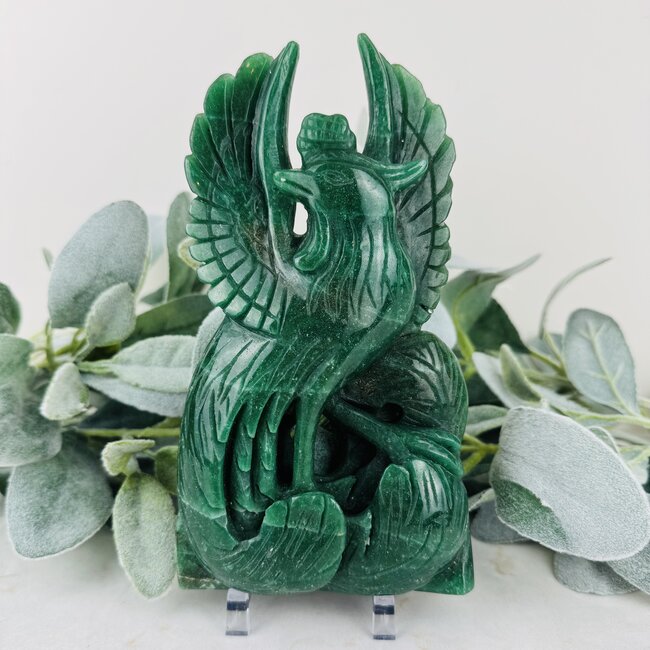 Green Aventurine Phoenix Carving - Specimen Figurine 7.5"x4"