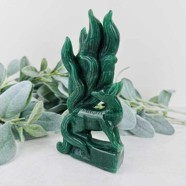 Green Aventurine Deer Doe Carving - Specimen Figurine 7"x4" Deers