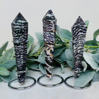 Zebra Agate Wands on Silver Stand Pin - Faceted 6-7"