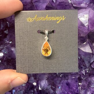 Heliodor Faceted Teardrop Pendant - Sterling Silver