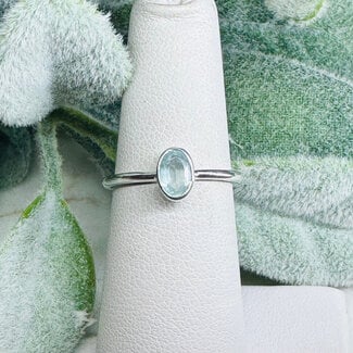 Aquamarine Rings - Size 10 Oval Faceted - Bezel Set Sterling Silver