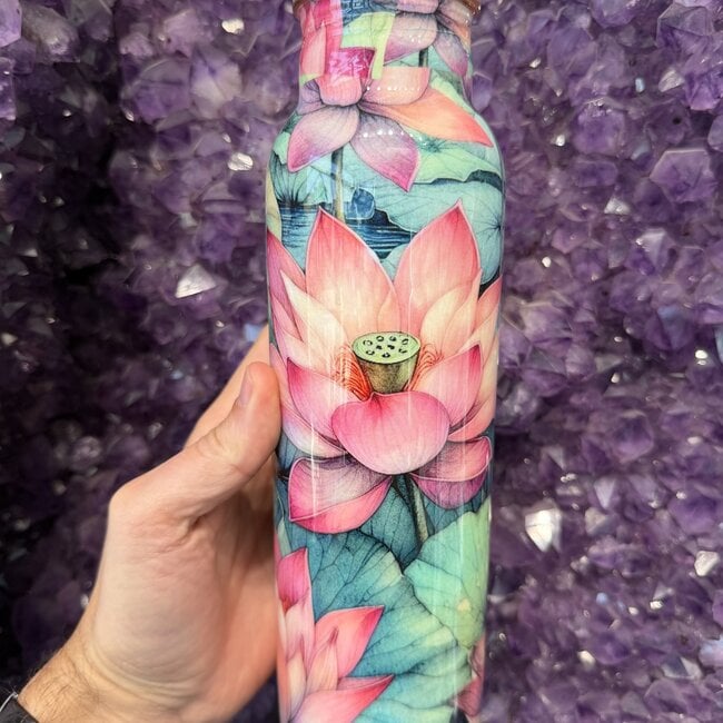 Zen Lotus Blossom Copper Water Bottle (950ml) 32oz - Multi Colored