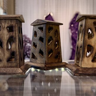 Incense Cone Burner Tower- Wood 4" Hand Carved Decor