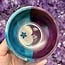 Soapstone Smudge Bowl - Turquoise & Purple Moon & Flower - 4" Small Incense, Resin Handpainted