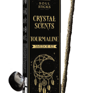 Black Tourmaline Crystal Scents Smudge Kit - 20g Soul Incense Sticks  - Black Tourmaline Crystals Included