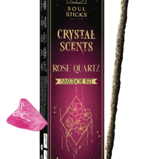 Rose Quartz Crystal Scents Smudge Kit - 20g Soul Incense Sticks  - Rose Quartz Crystals Included
