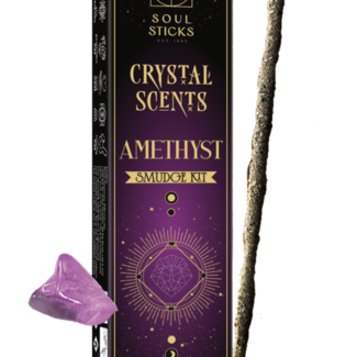 Amethyst Crystal Scents Smudge Kit - 20g Soul Incense Sticks - Amethyst Crystals Included