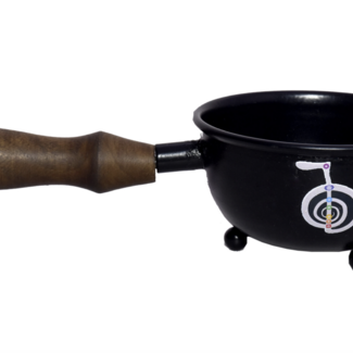 Metal Black Smudge Sage Pot Holder with Handle - 3" 7 Seven Chakras